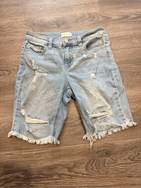 Cello Light Blue Distressed Denim Bermuda Shorts with Frayed Hem